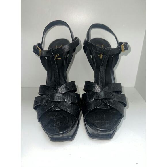 Saint Laurent Black Leather Tribute Platform Sandals - Size 39.5 - Picture 1 of 4